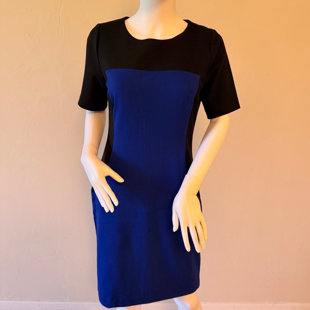NWT Premise Dresses Womens Size 8 Black / Blue Colorblock Ponte Sheath Dress